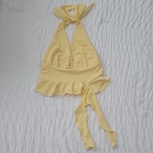 Yellow Halter Top with Ruffle Detail